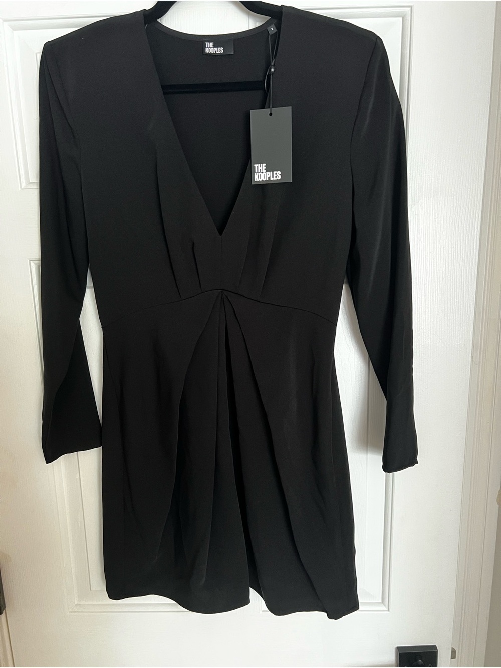 The Kooples Black V-Neck Long Sleeve Pleated Front Dress